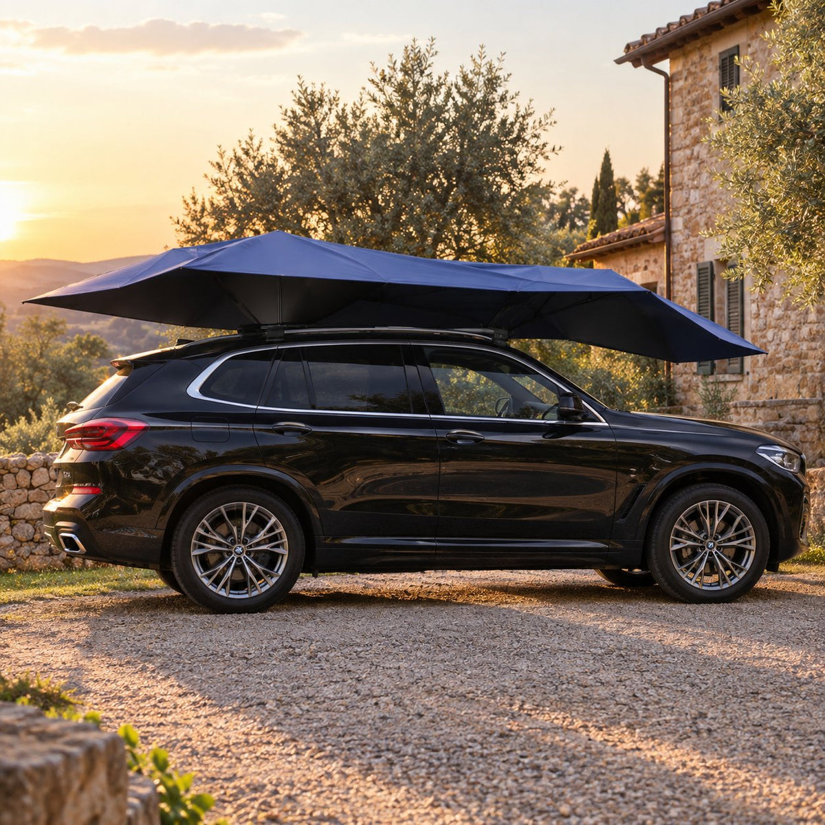 situation — Ombrellone Parasole per Auto 2,4 × 5 m con Telecomando