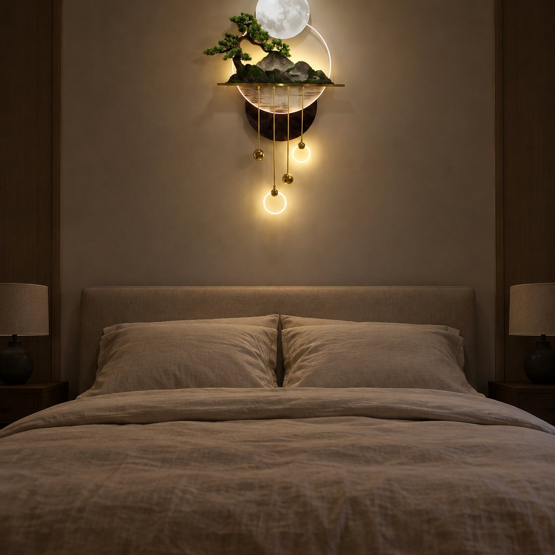 situation — Quadro LED 3D Bonsai e Luna – Scultura Luminosa da Parete