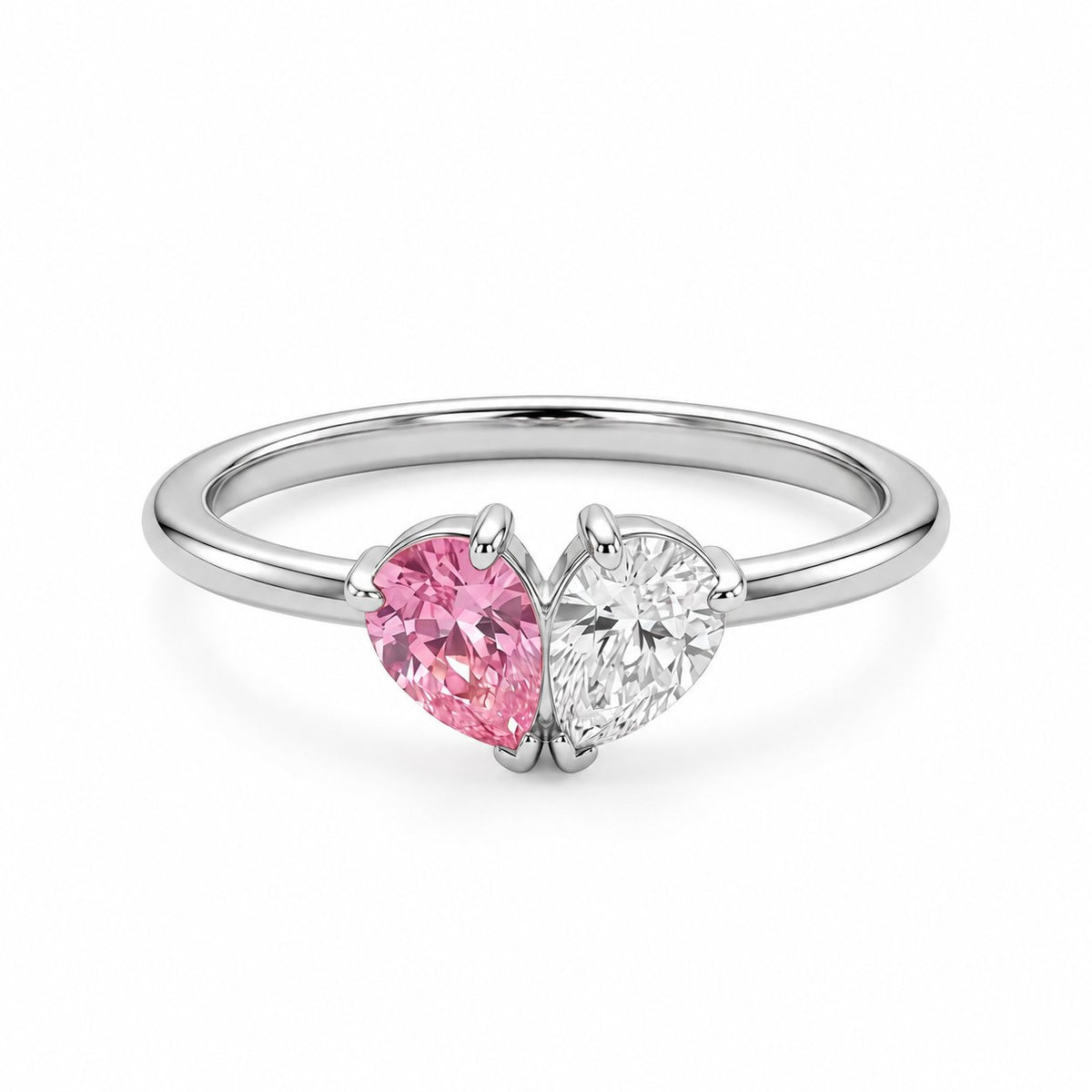 couleur Argento — Anello Cuore Pietre di Nascita – Due Pietre, Due Persone