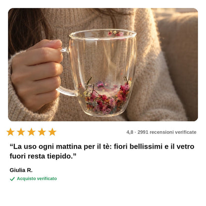 avis — Tazza in Vetro a Doppia Parete con Fiori Secchi – 350 ml