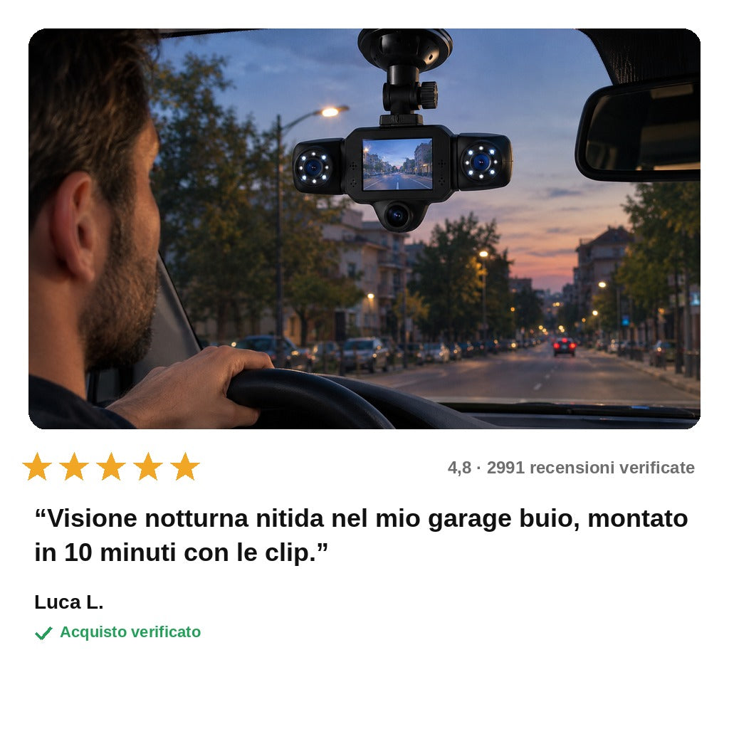 RoadEye Pro™ – Specchietto Dash Cam 5 Obiettivi con Visione Notturna