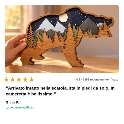 avis — Orso Decorativo in Legno 3D – Foresta Notturna con Luna e Stelle