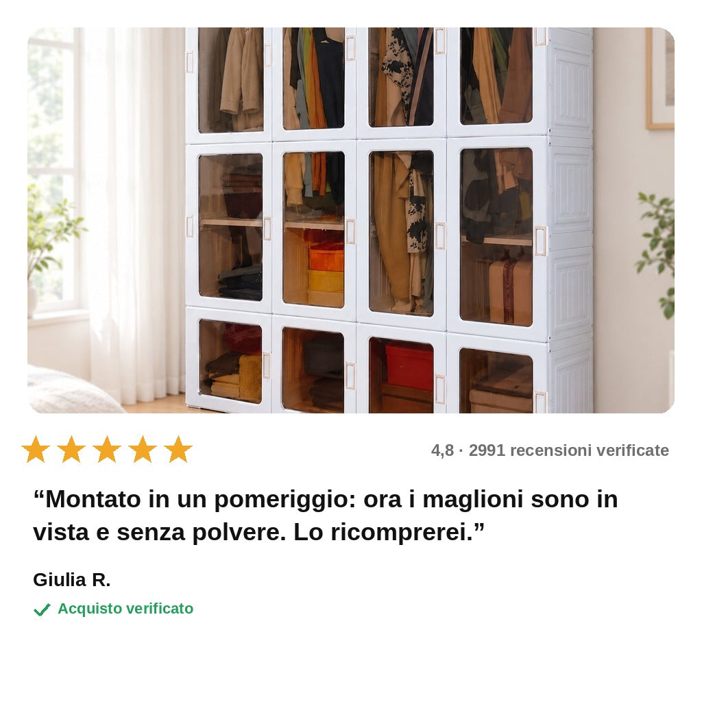 avis — Armadio Modulare con Ante Trasparenti Fumé – Guardaroba Salvaspazio in Plastica Spessa