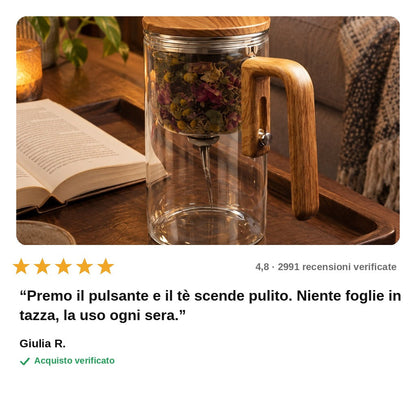 avis — Teiera Magnetica™ in vetro borosilicato con infusore e manico in legno