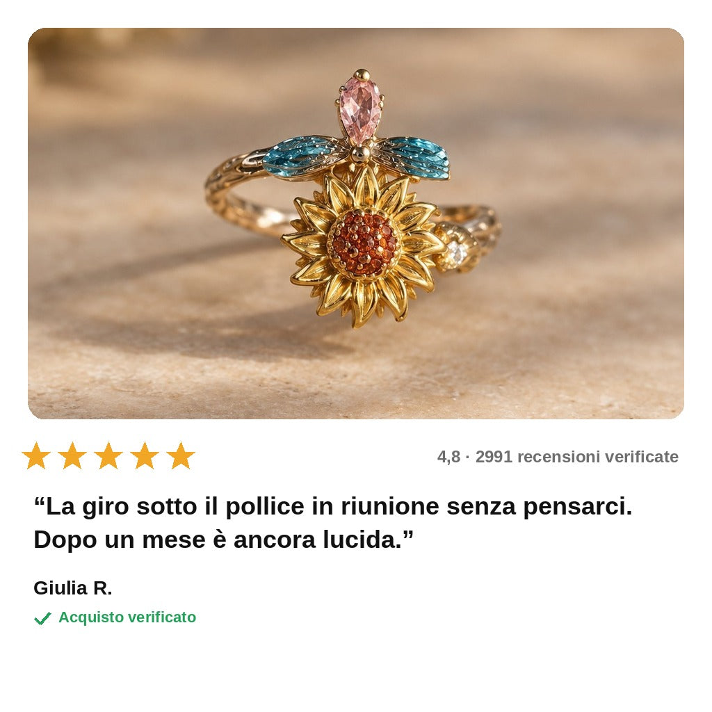 avis — Anello Girasole con Ape Girevole – Taglia Unica Regolabile