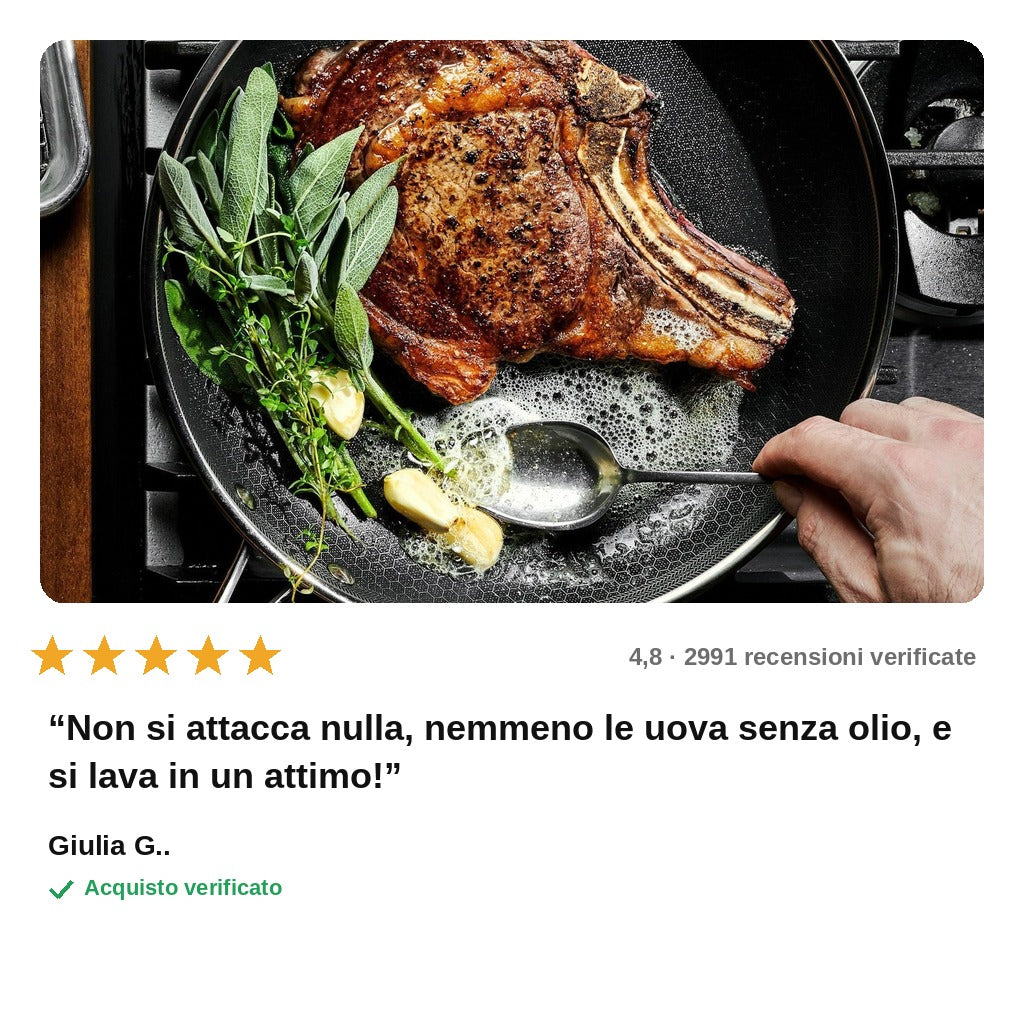 avis — Padella Antiaderente Ibrida Professionale – Rivestimento Ceramica e Titanio