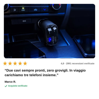 avis — Caricatore Auto Retrattile 4 in 1 – Cavi Type-C e Lightning Integrati
