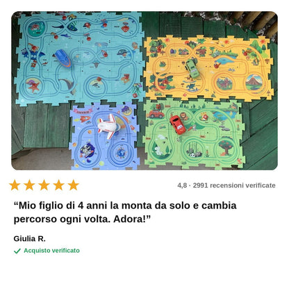 avis — Pista Puzzle Elettrica con Macchinina – Circuito a Incastro per Bambini