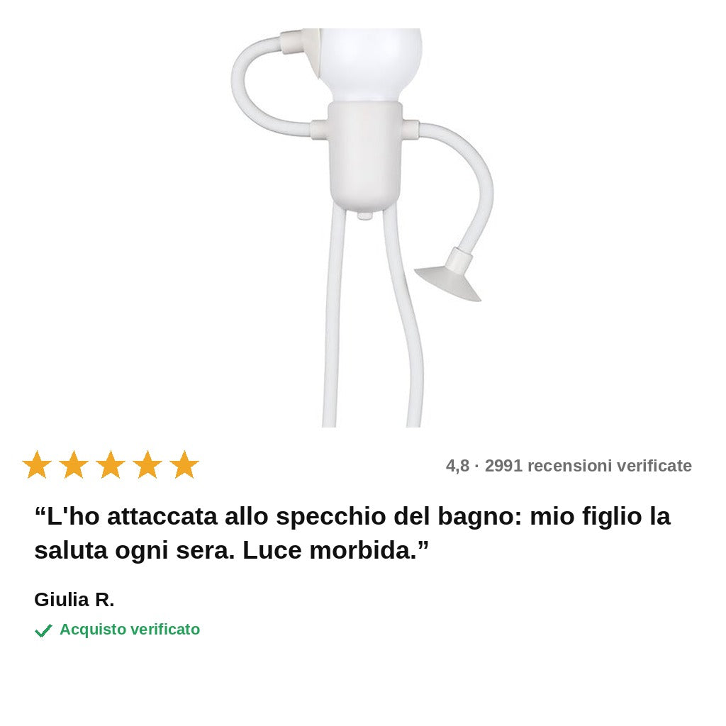 avis — Lampada Notturna Omino Flessibile con Ventose – Si Piega e Si Attacca Ovunque