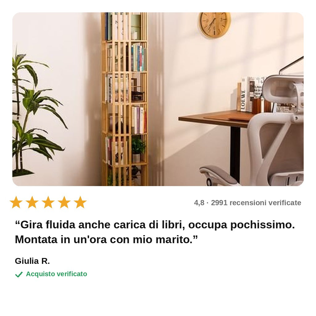 avis — Libreria Girevole 360° in Bambù – 6 Ripiani, 37 × 37 cm