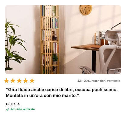 avis — Libreria Girevole 360° in Bambù – 6 Ripiani, 37 × 37 cm