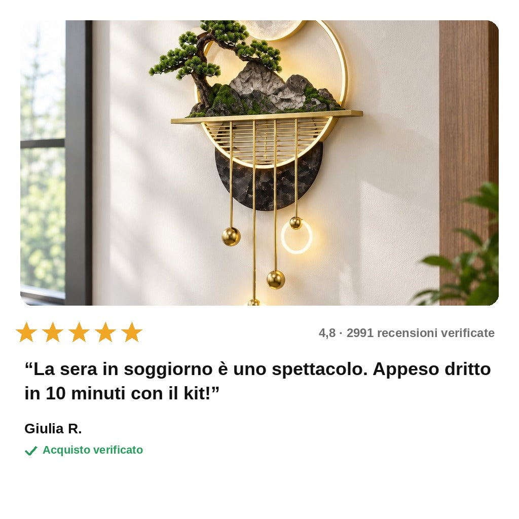 avis — Quadro LED 3D Bonsai e Luna – Scultura Luminosa da Parete