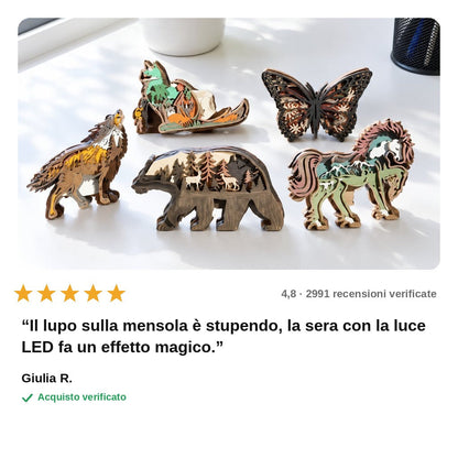 avis — Lupo in Legno 3D – Paesaggio Dipinto a Mano