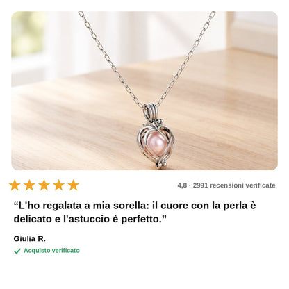 avis — Collana Cuore di Perla – Ciondolo a Gabbia con Perla Rosa
