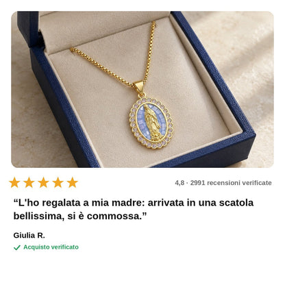 avis — Collana Madonna di Guadalupe – Medaglione Dorato con Zirconi e Confezione Regalo
