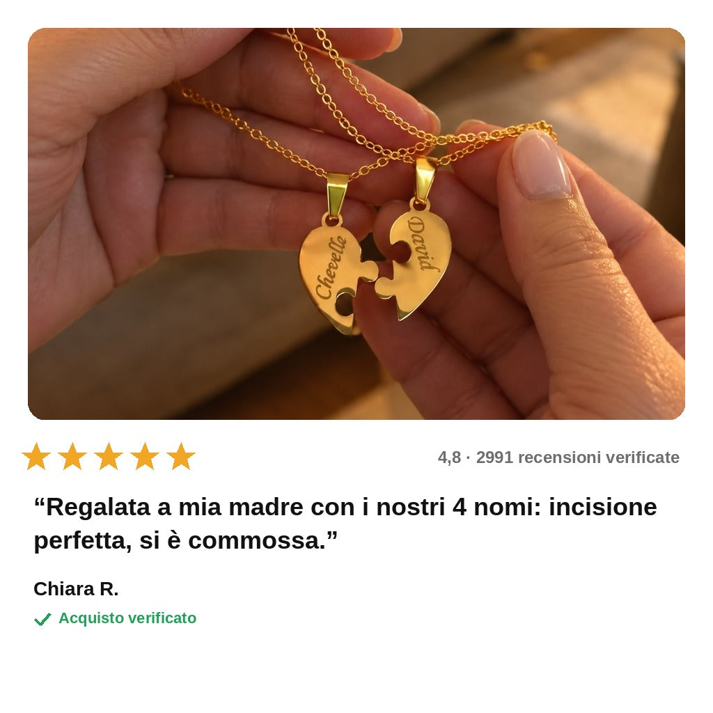 avis — Collana Cuore Puzzle con Nomi Incisi – Da 2 a 8 Pezzi