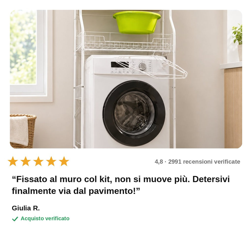 avis — Scaffale Salvaspazio sopra la Lavatrice con Barra Appendiabiti