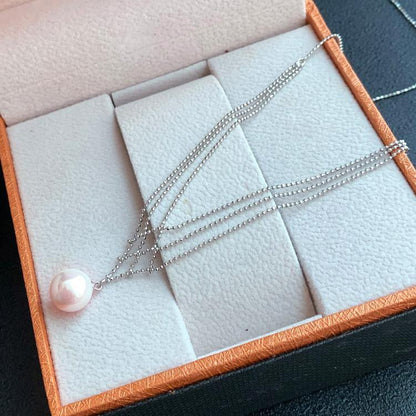 couleur Oro bianco — Collana Perla Pizzo™ – Perla Singola su Catenina Dorata Regolabile