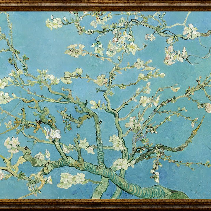 packshot — Quadro Van Gogh «Mandorlo in Fiore» con cornice dorata