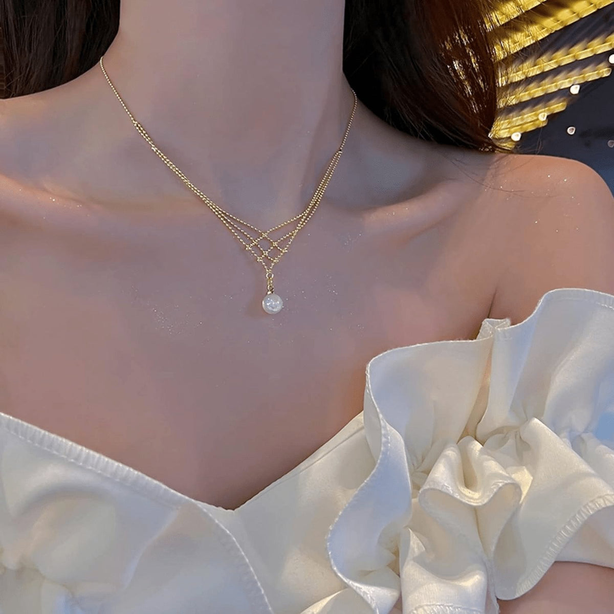 situation — Collana Perla Pizzo™ – Perla Singola su Catenina Dorata Regolabile