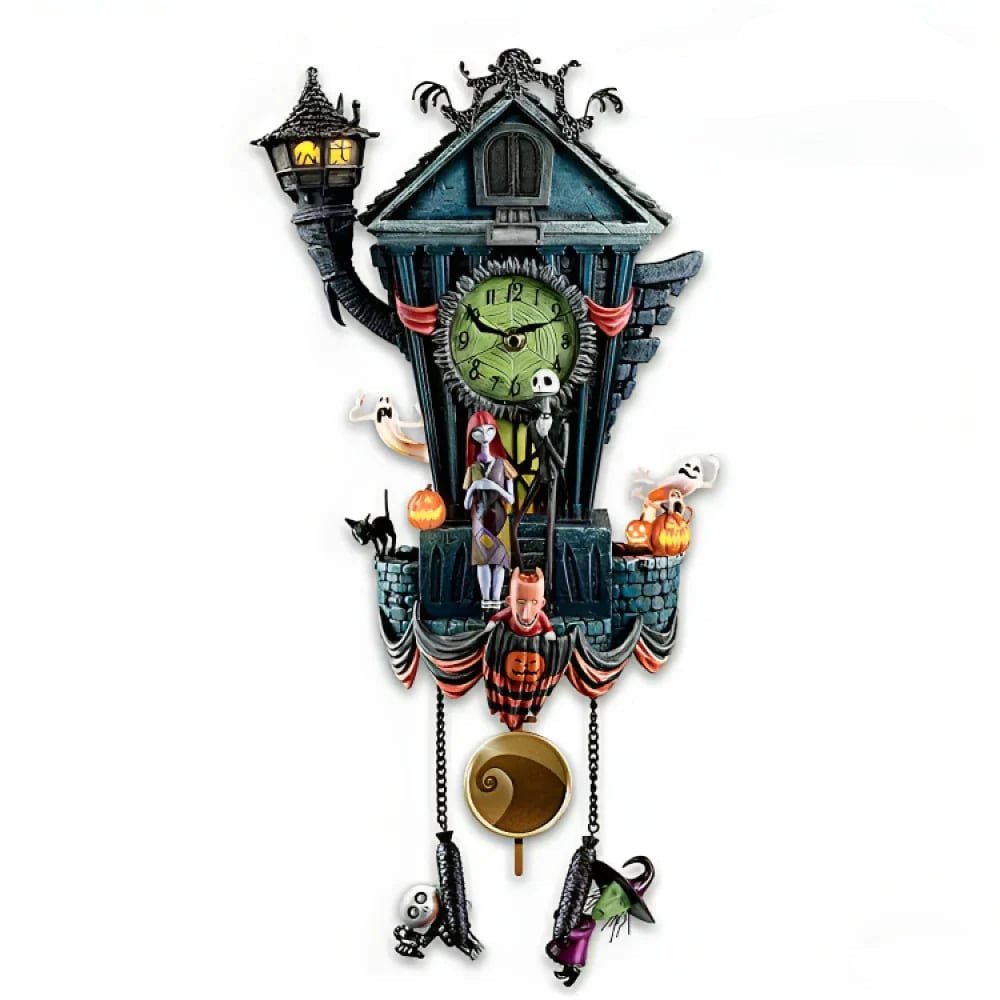 packshot — Orologio a Cucù di Halloween – Casa Stregata in Resina Dipinta a Mano