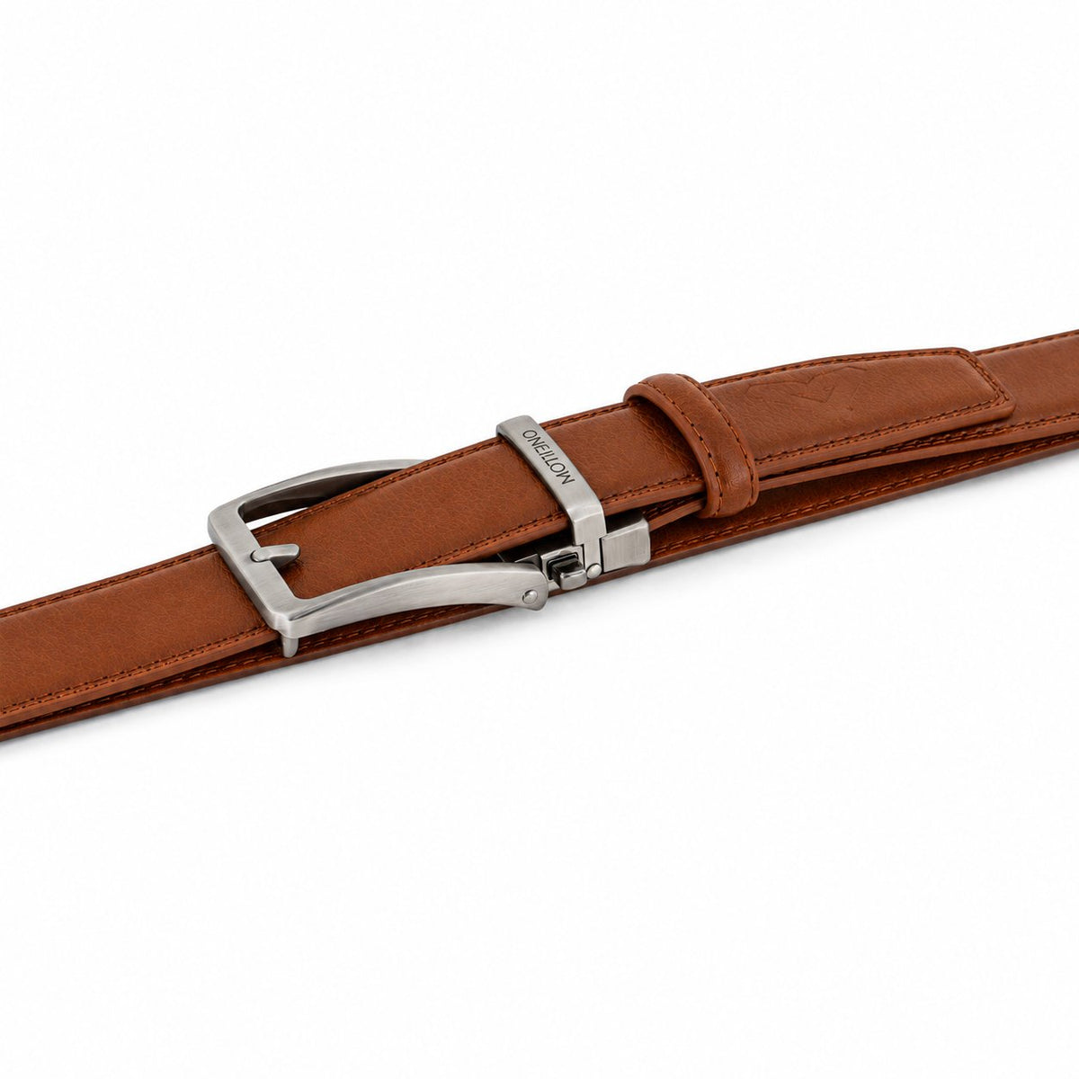 couleur Cognac — Cintura Automatica Senza Buchi – Fibbia Amovibile a Cricchetto