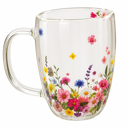 couleur Fiori misti — Tazza in Vetro a Doppia Parete con Fiori Secchi – 350 ml
