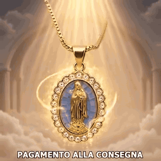 gif — Collana Madonna di Guadalupe – Medaglione Dorato con Zirconi e Confezione Regalo