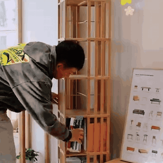 gif — Libreria Girevole 360° in Bambù – 6 Ripiani, 37 × 37 cm