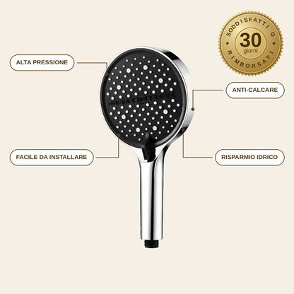 infographie — Soffione Doccia IdroPress™ ad Alta Pressione — Getto Regolabile 360°