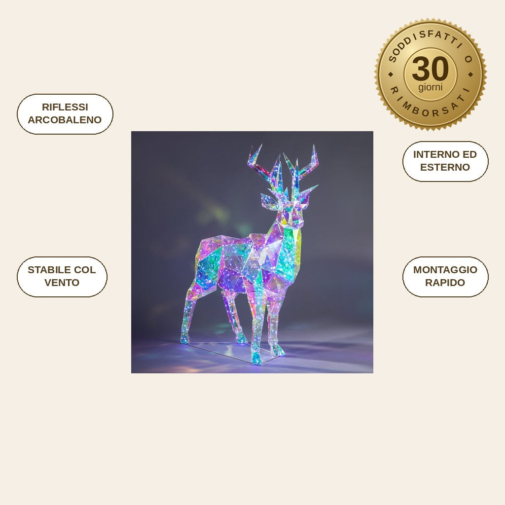 infographie — Renna Luminosa Iridescente 90 cm – 350 LED per Interno ed Esterno