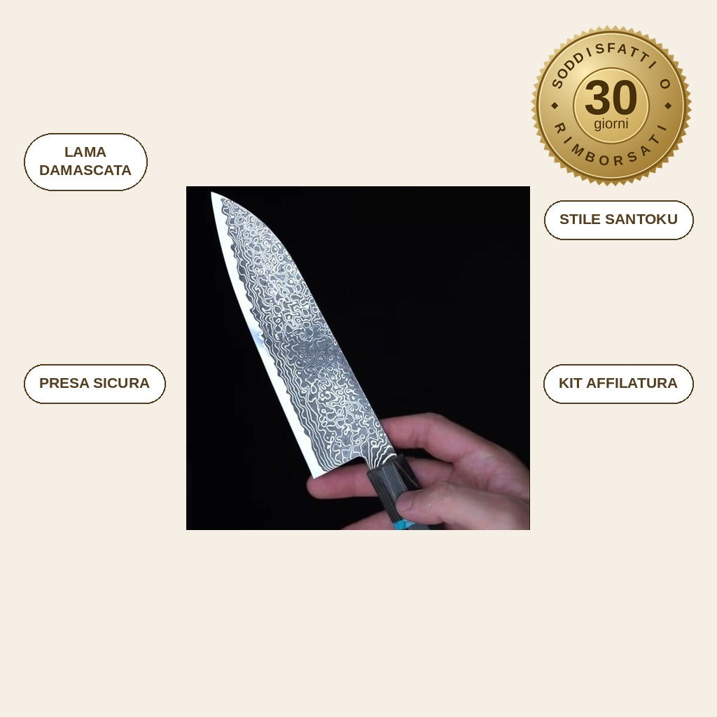 infographie — DamaSanto™ – Coltello Santoku Damascato
