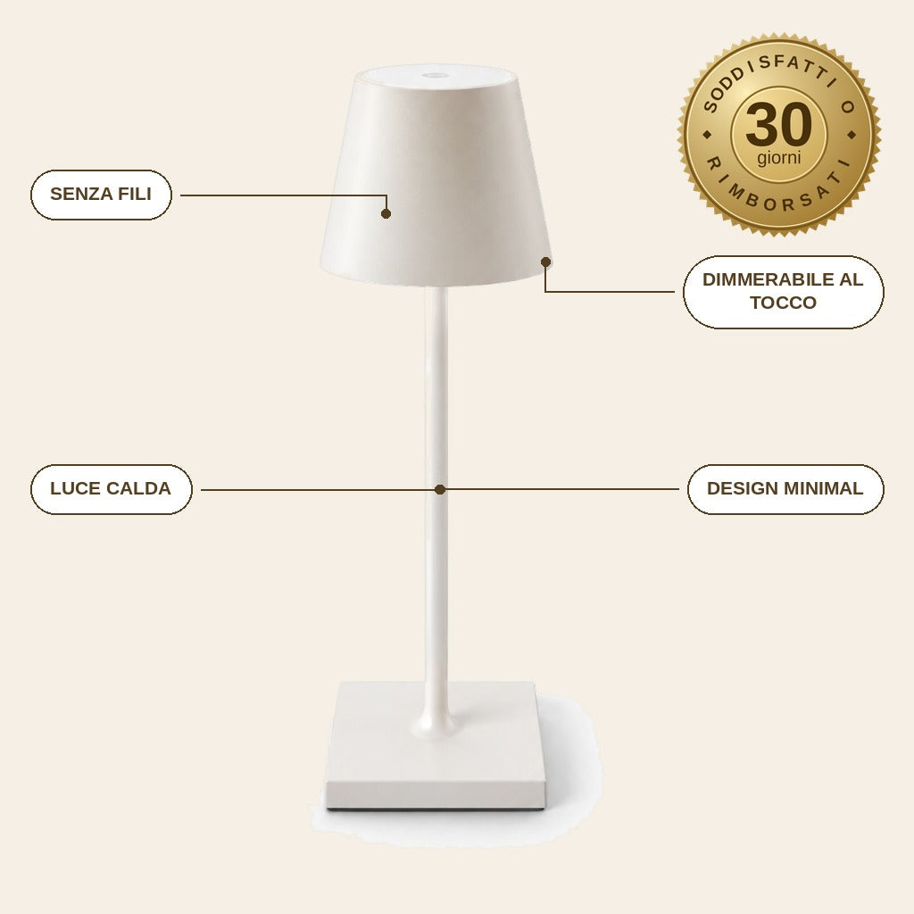 infographie — Lampada da tavolo ricaricabile senza fili – luce calda dimmerabile al tocco