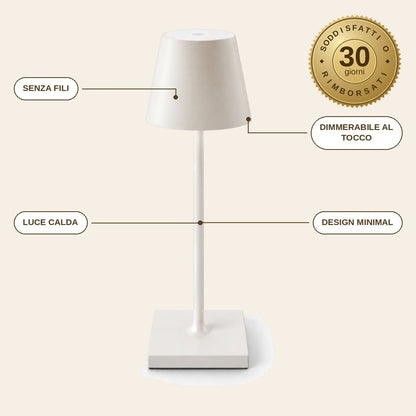 infographie — Lampada da tavolo ricaricabile senza fili – luce calda dimmerabile al tocco