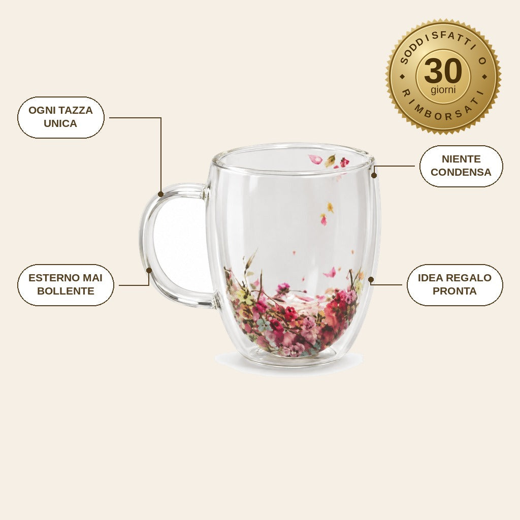 infographie — Tazza in Vetro a Doppia Parete con Fiori Secchi – 350 ml