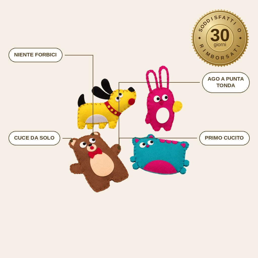 infographie — Kit Cucito Animali in Feltro per Bambini – Pezzi Pretagliati e Ago a Punta Tonda