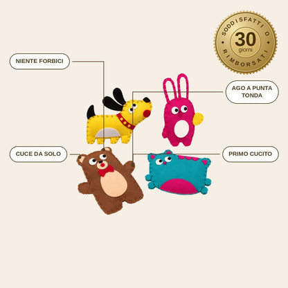 infographie — Kit Cucito Animali in Feltro per Bambini – Pezzi Pretagliati e Ago a Punta Tonda