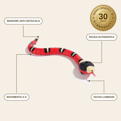 infographie — Serpente interattivo per gatti – Si muove da solo e schiva gli ostacoli