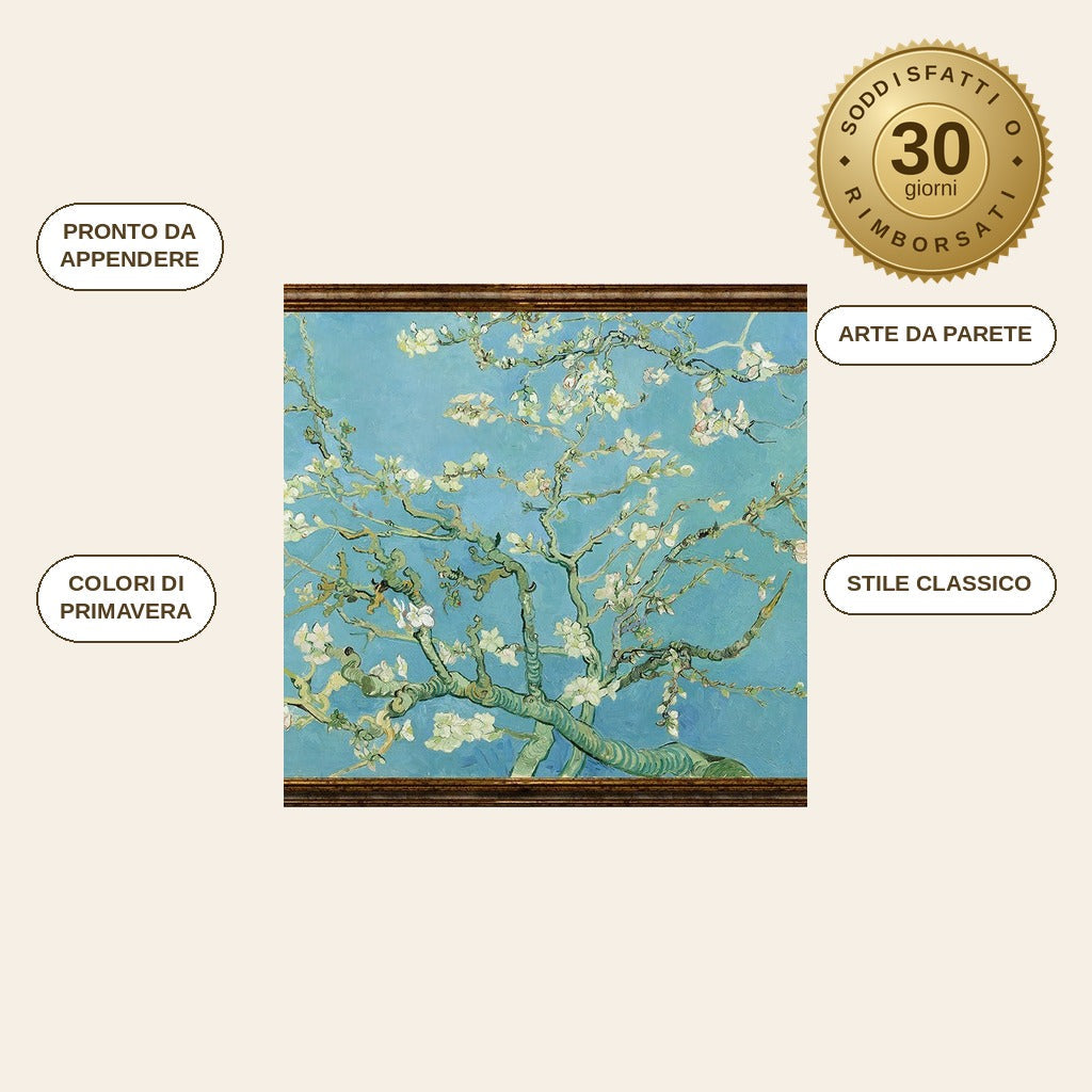 infographie — Quadro Van Gogh «Mandorlo in Fiore» con cornice dorata