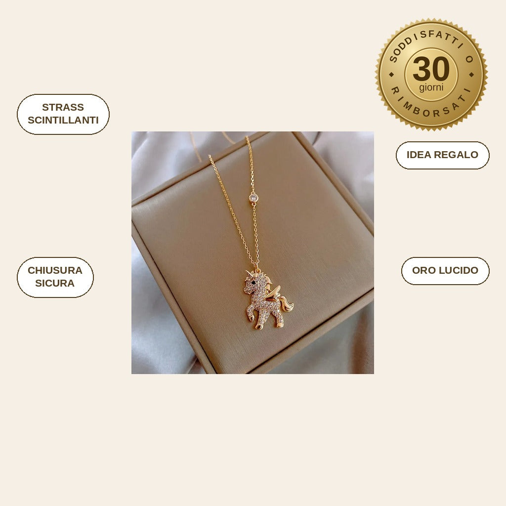 infographie — Collana Unicorno con Strass Dorata