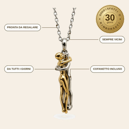 infographie — Collana Abbraccio Infinito – Due Figure Strette in un Abbraccio