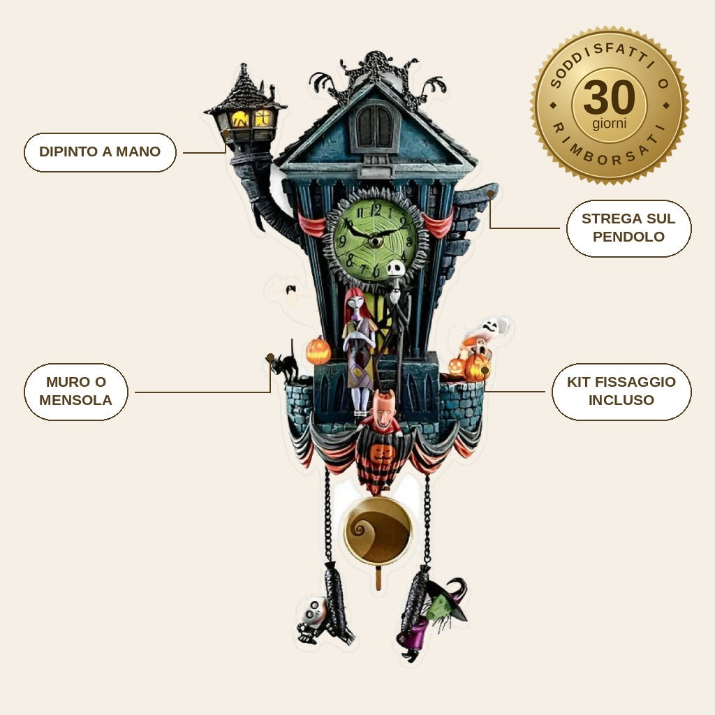 infographie — Orologio a Cucù di Halloween – Casa Stregata in Resina Dipinta a Mano
