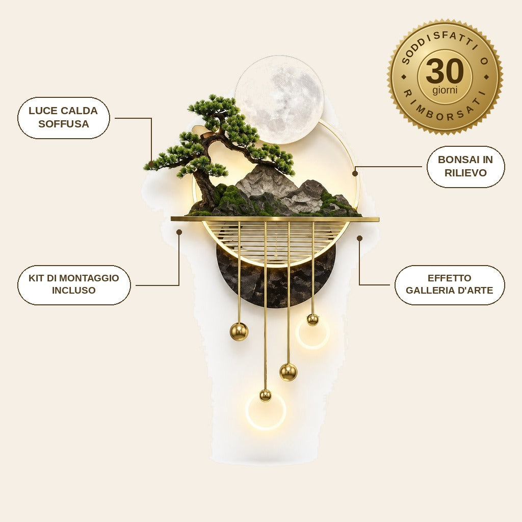 infographie — Quadro LED 3D Bonsai e Luna – Scultura Luminosa da Parete