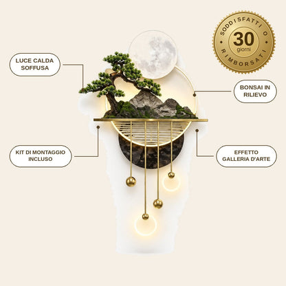 infographie — Quadro LED 3D Bonsai e Luna – Scultura Luminosa da Parete