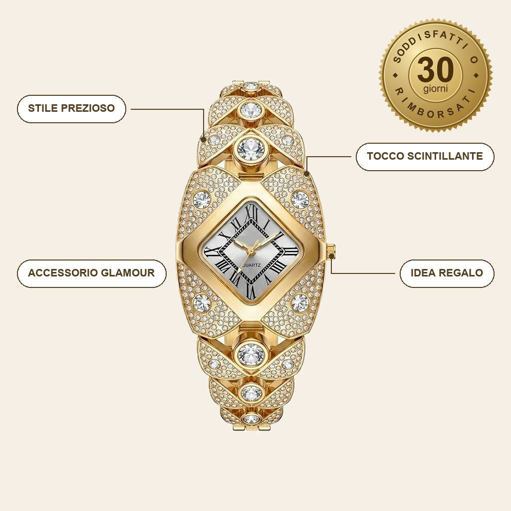 infographie — Orologio Gioiello da Donna con Quadrante a Losanga e Strass