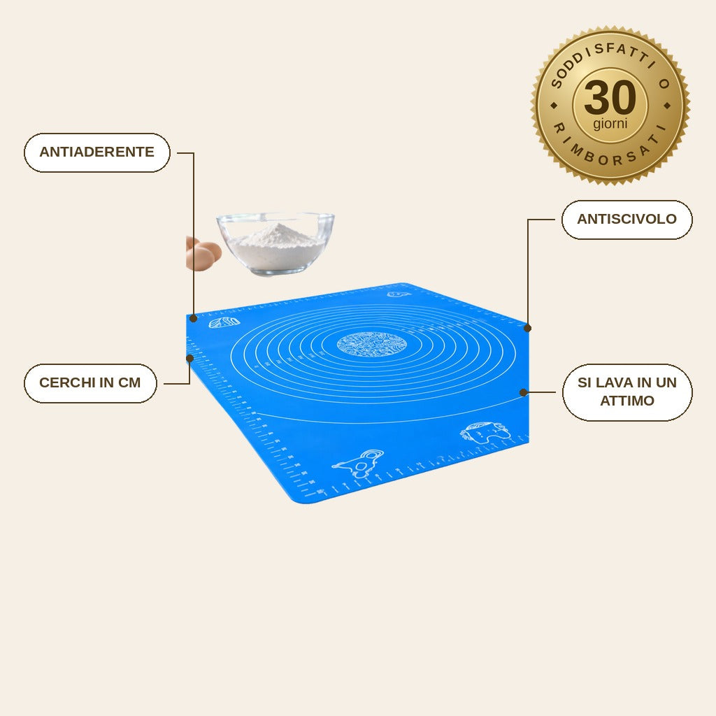 infographie — Tappetino XL in Silicone per Impastare 40×50 cm – Antiaderente, Antiscivolo, con Cerchi Graduati