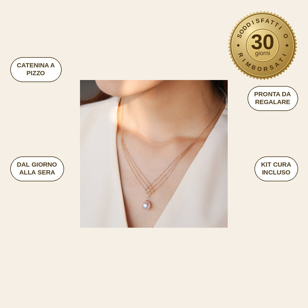 infographie — Collana Perla Pizzo™ – Perla Singola su Catenina Dorata Regolabile
