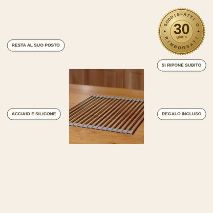 infographie — ScolaRoll™ – Scolapiatti Arrotolabile XL in Acciaio Inox 304, 47×22 cm