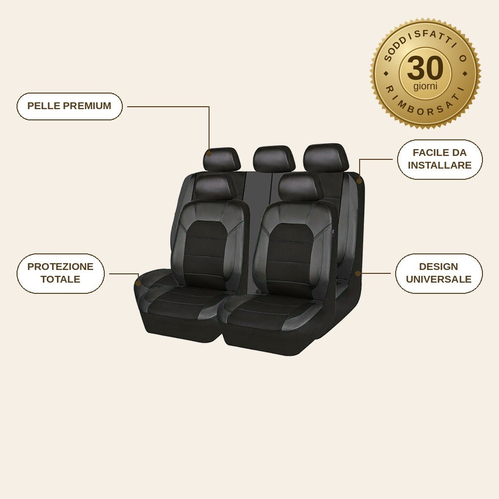 infographie — Set Coprisedili Auto in Pelle Premium – 9 Pezzi