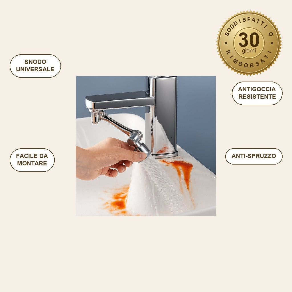infographie — AcquaSnodo Pro™ – Snodo Rotante Universale per Rubinetto